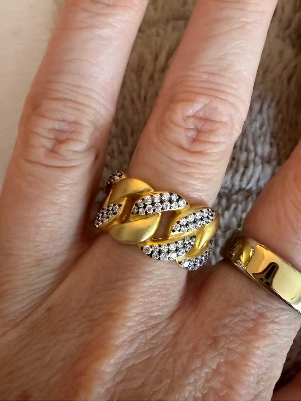 Freida Rothman Gold-Tone Pavé Link Statement Ring - Gold size 6